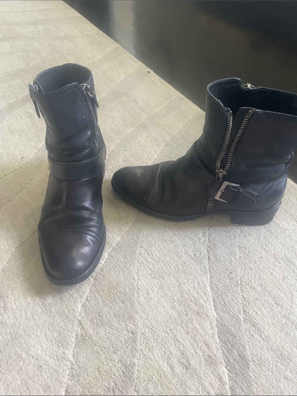Miu Miu Black Leather Combat Moto Boots